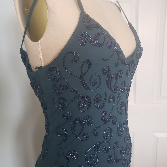 Cache Silk Teal Beaded 1920s Style Evening Dress, 4 - Picture 5 of 16